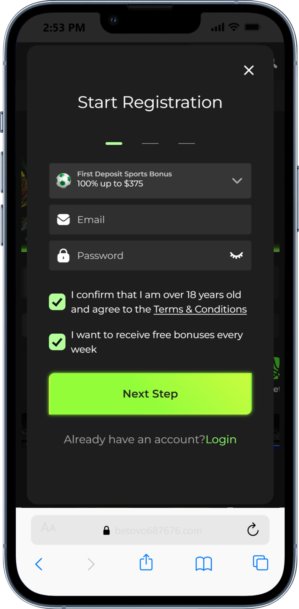 betovo registration email and password
